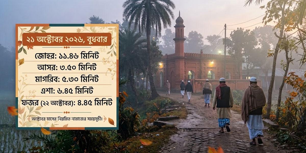 ২১ অক্টোবর ২০২৬: ঢাকা ও পার্শ্ববর্তী এলাকার নামাজের সময়সূচি