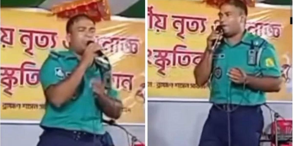 সিলেটে পূজামণ্ডপে গান গেয়ে পুলিশ কর্মকর্তা ক্লোজড